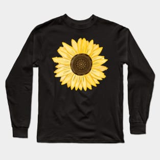 Mandala Sunflower Natural Watercolor Pattern Long Sleeve T-Shirt